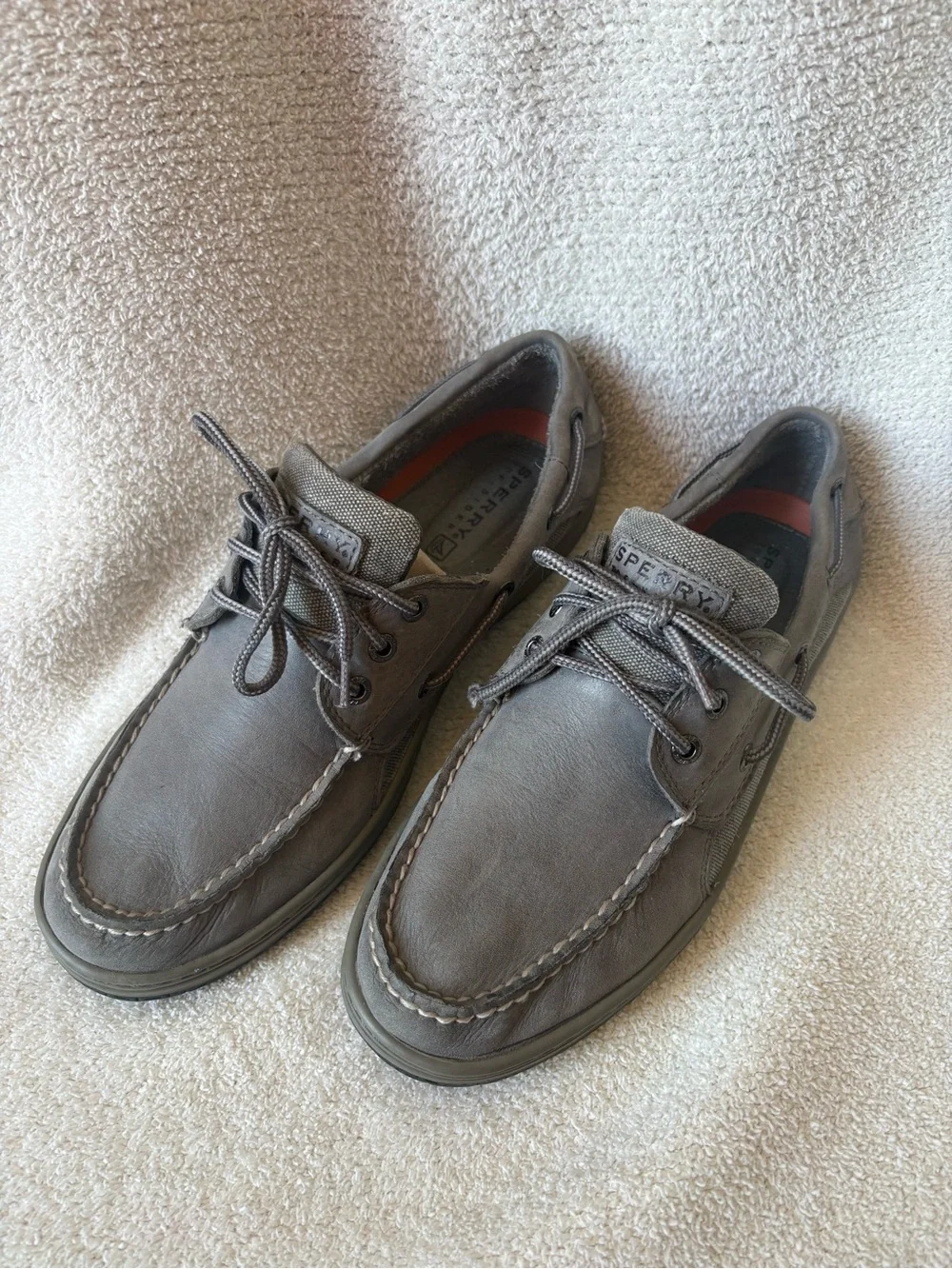 Grey Leather Men’s Sperry Top Siders Boating Shoes Size 11